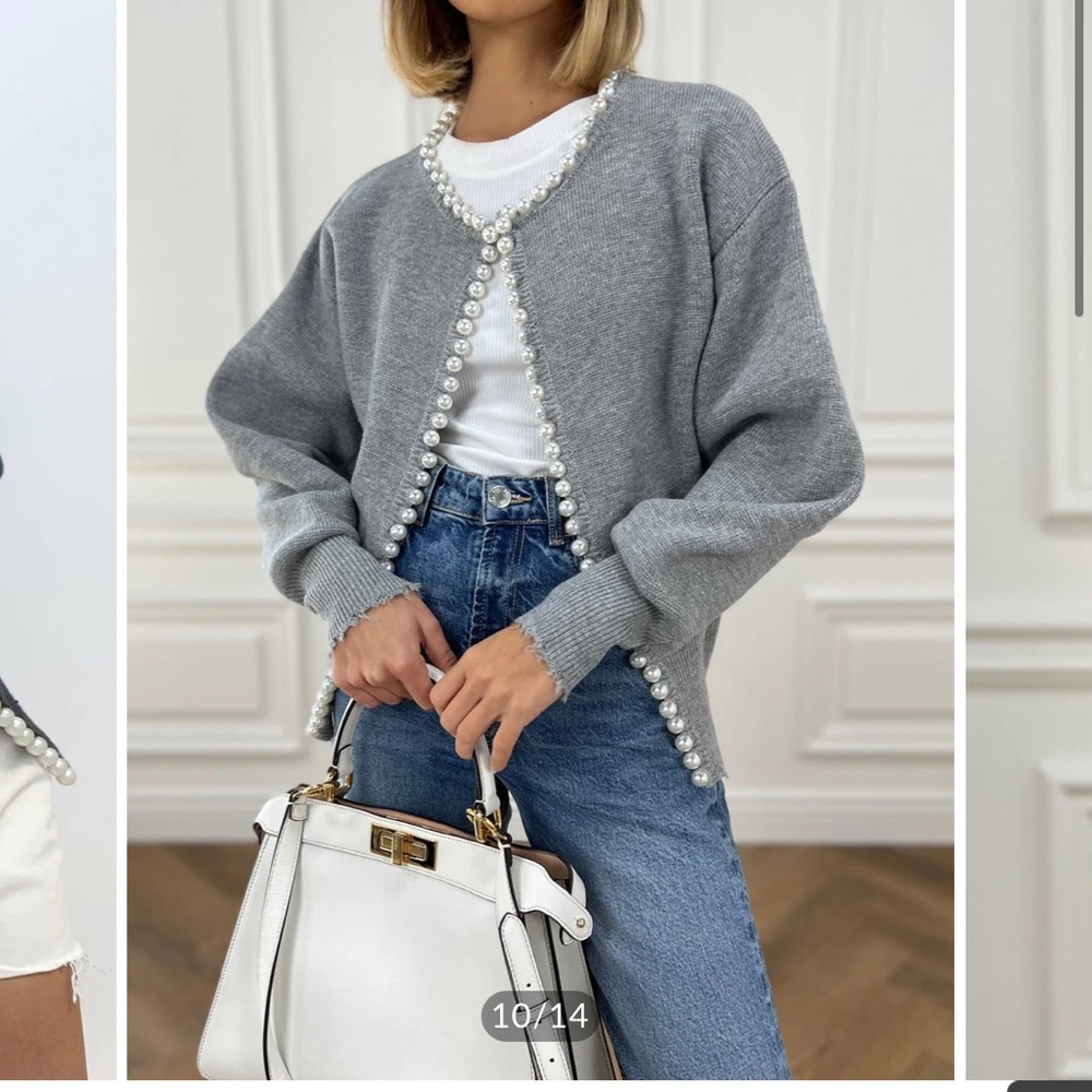 Commense pearl Trim Ripped Hem Cardigan size Snall